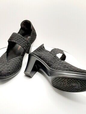 Bernie Mev Woven Elastic Mary Jane Heels Black Comfort Shoes EU 40